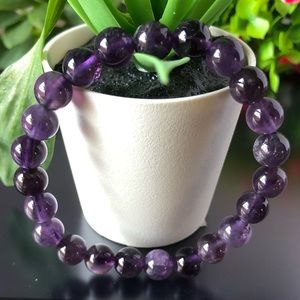 Amethyst Bead Stretch Bracelet - Purple Gemstone Bracelet